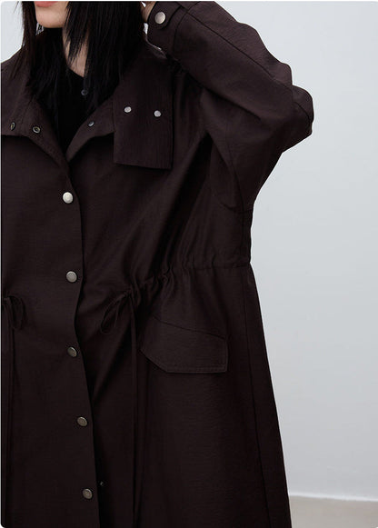 Oversized British-Style Long Trench Coat – Coffee Brown