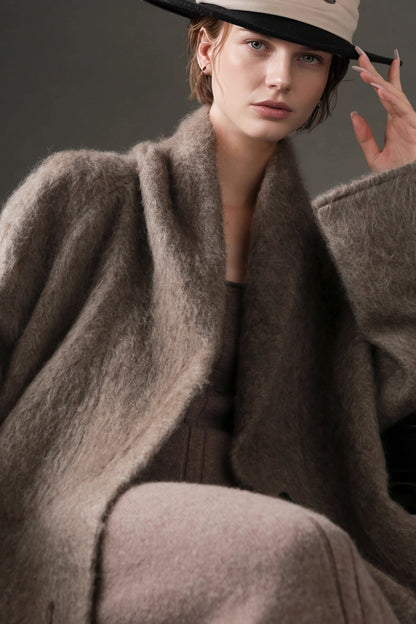 Luxury Tibetan Yak Wool Knit Coat – Belted Relaxed Fit