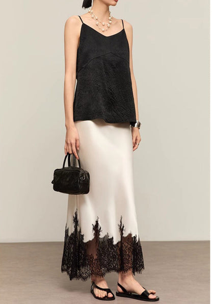 Lace-Trimmed Acetate Satin Maxi Skirt