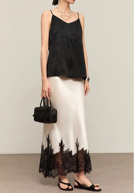 Lace-Trimmed Acetate Satin Maxi Skirt