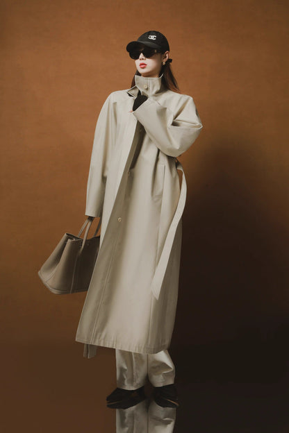 Draped Double-Breasted Tencel Trench Coat