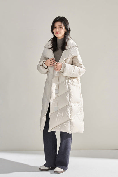Minimalist Oversized Down Puffer Coat with Leather-Style Buttons
