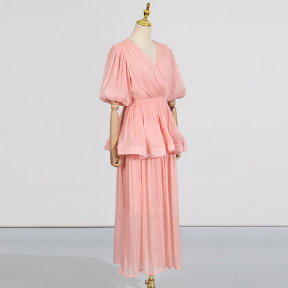 Retro Ruffle Elegance Maxi Dress – Summer Feminine Charm