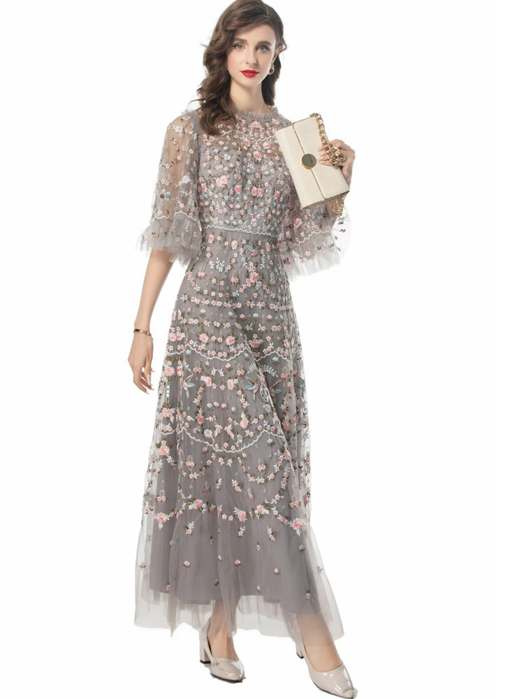 Belleza Princess-Cut Embroidered Maxi Evening Dress