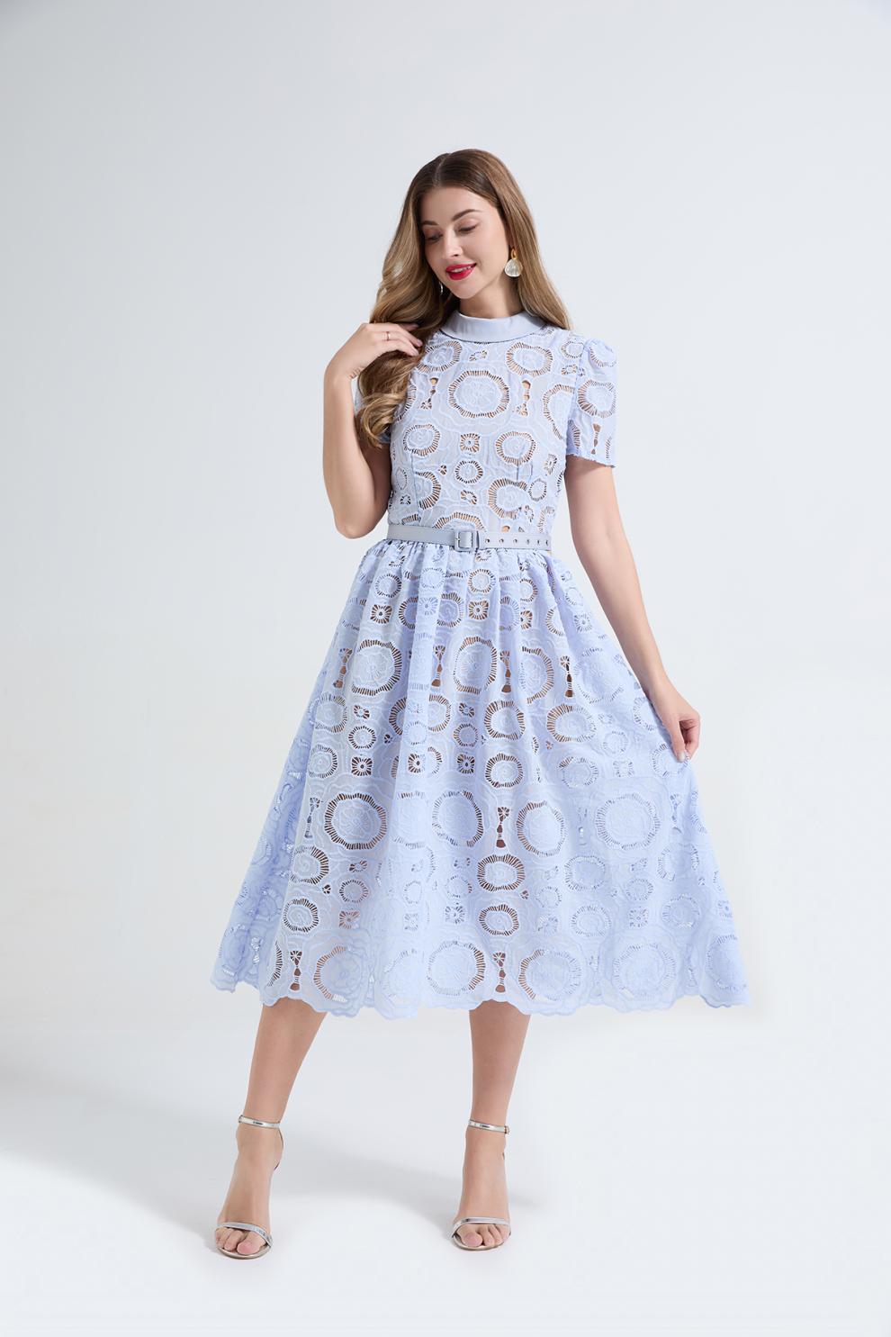 Elegant Lace Puff Maxi Dress