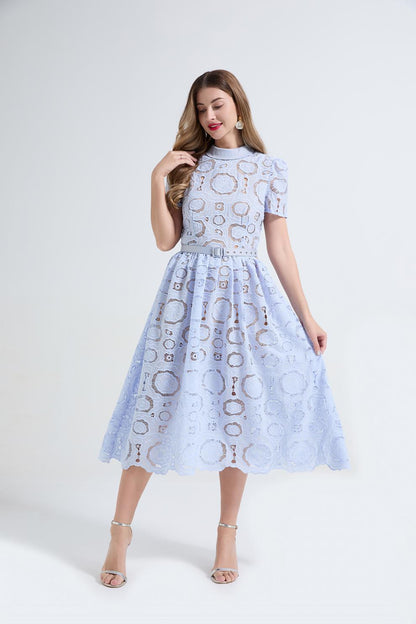 Elegant Lace Puff Maxi Dress