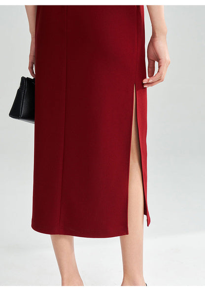 Sleek Red Fitted Midi Dress