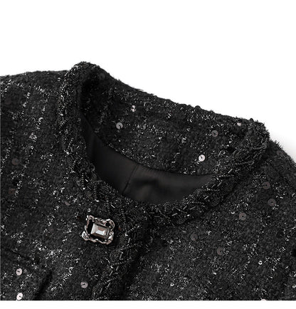Lustrous Wool-Blend Two-Piece Set – Tweed Jacket & Mini Skirt