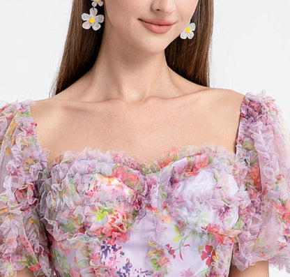 Square Neck Ruffle Sleeve Tulle Fairy Dress