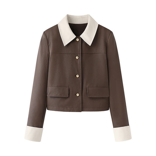 Cropped Faux Leather Jacket – Retro-Inspired Biker Style