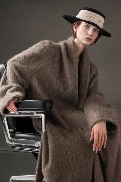 Luxury Tibetan Yak Wool Knit Coat – Belted Relaxed Fit