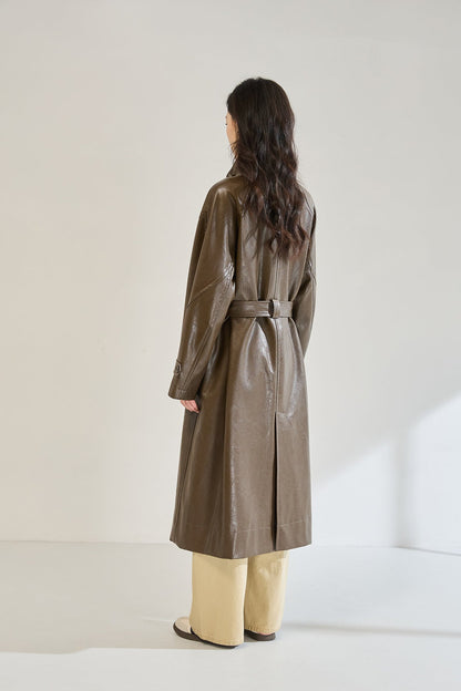 Retro Long Faux Leather Coat