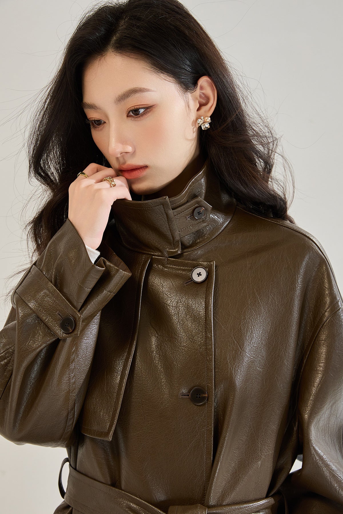 Retro Long Faux Leather Coat