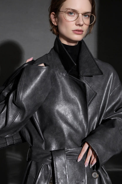 Luxury Genuine Sheepskin Trench Coat – Elegant & Timeless Design