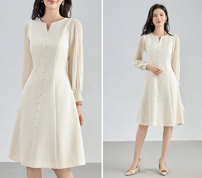 Elegant Chiffon Pleated Sleeves Long Dress