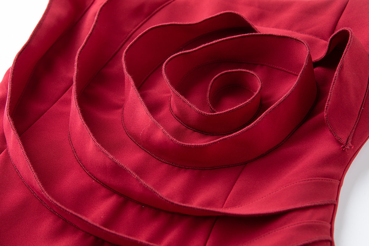 Rose Detail One-Shoulder Mermaid Evening Dress