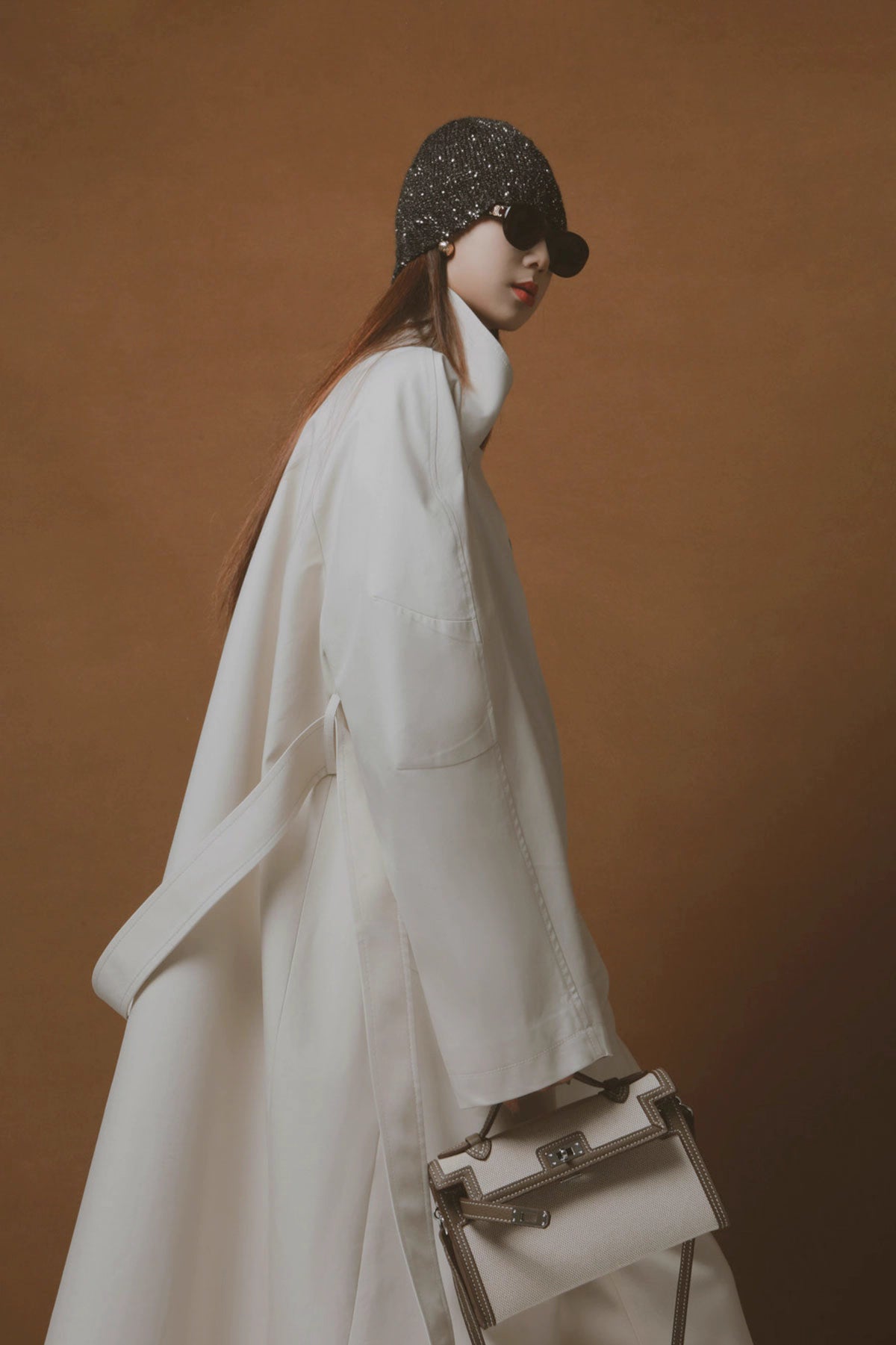 Draped Double-Breasted Tencel Trench Coat