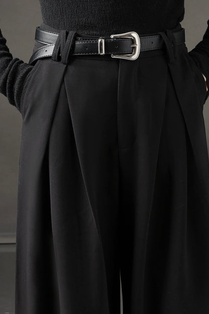 High-Waisted Wide-Leg Wool Blend Pants