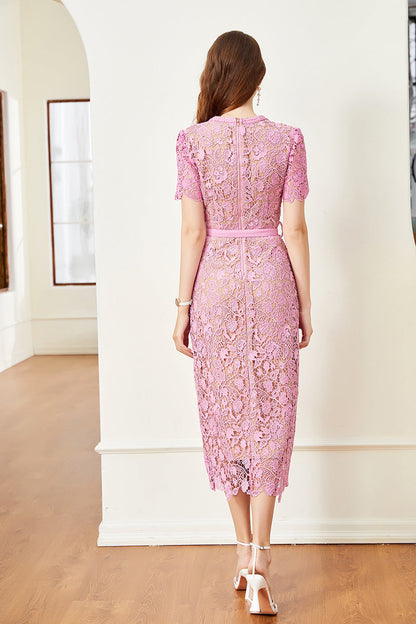 Hollow Lace Midi Dress