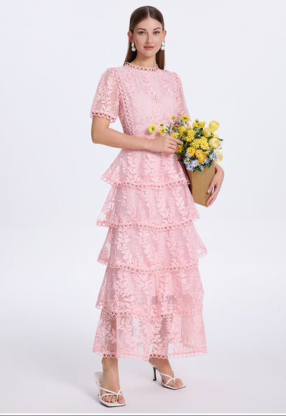 Embroidered Ruffle Tiered Maxi Dress