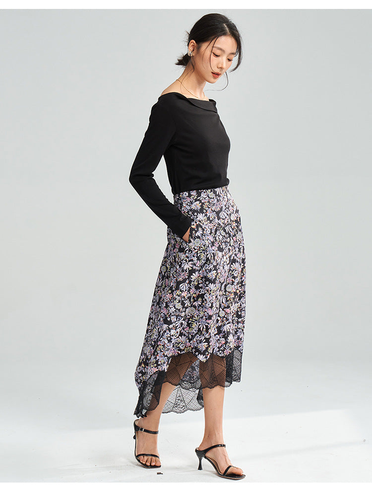 Vogue Garden High-Waist Asymmetric Floral Skirt