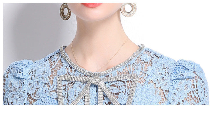 Lace Bow Detail French-Style Dress