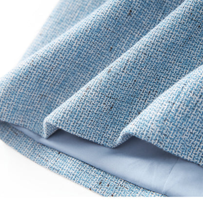 French-Texture Mini Dress with Scarf Collar