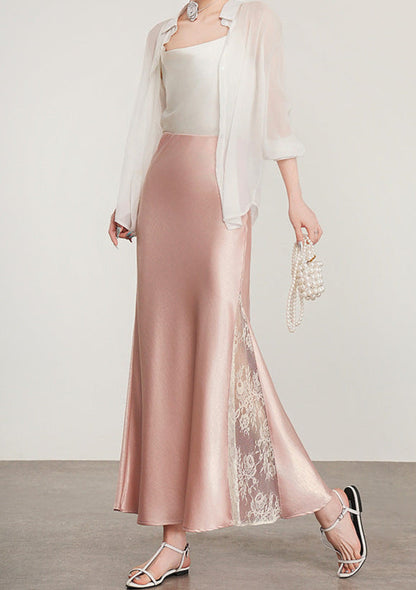 Lace Patchwork Eyelet Mermaid Skirt with Slit Detail