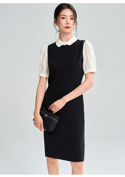Black & White Contrast Midi Dress