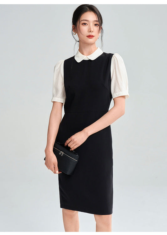 Black & White Contrast Midi Dress