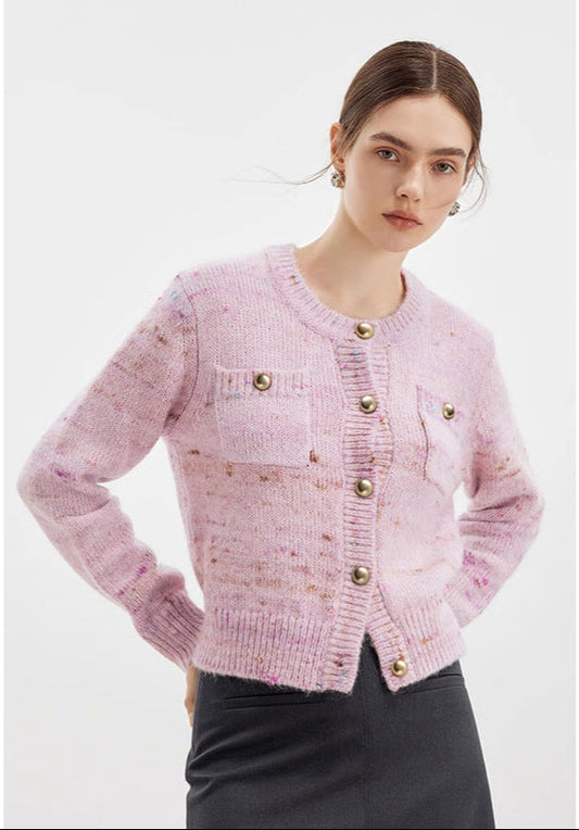 Knit Cardigan with Fine Gold Thread – Elegant Short Style
