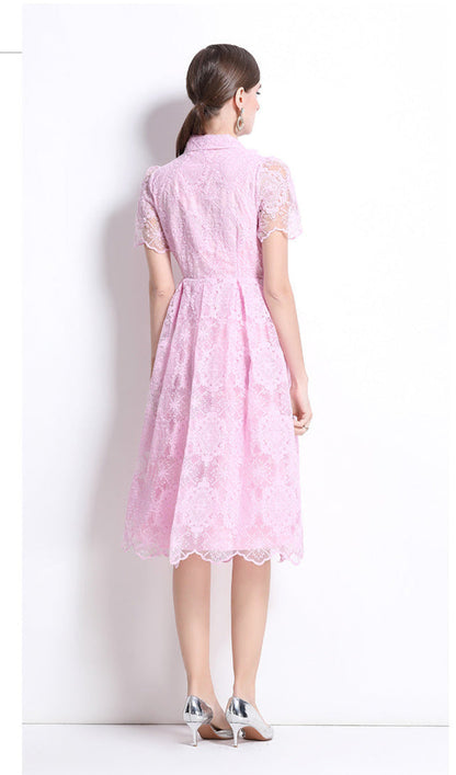 French Lace-Embroidered Midi Dress