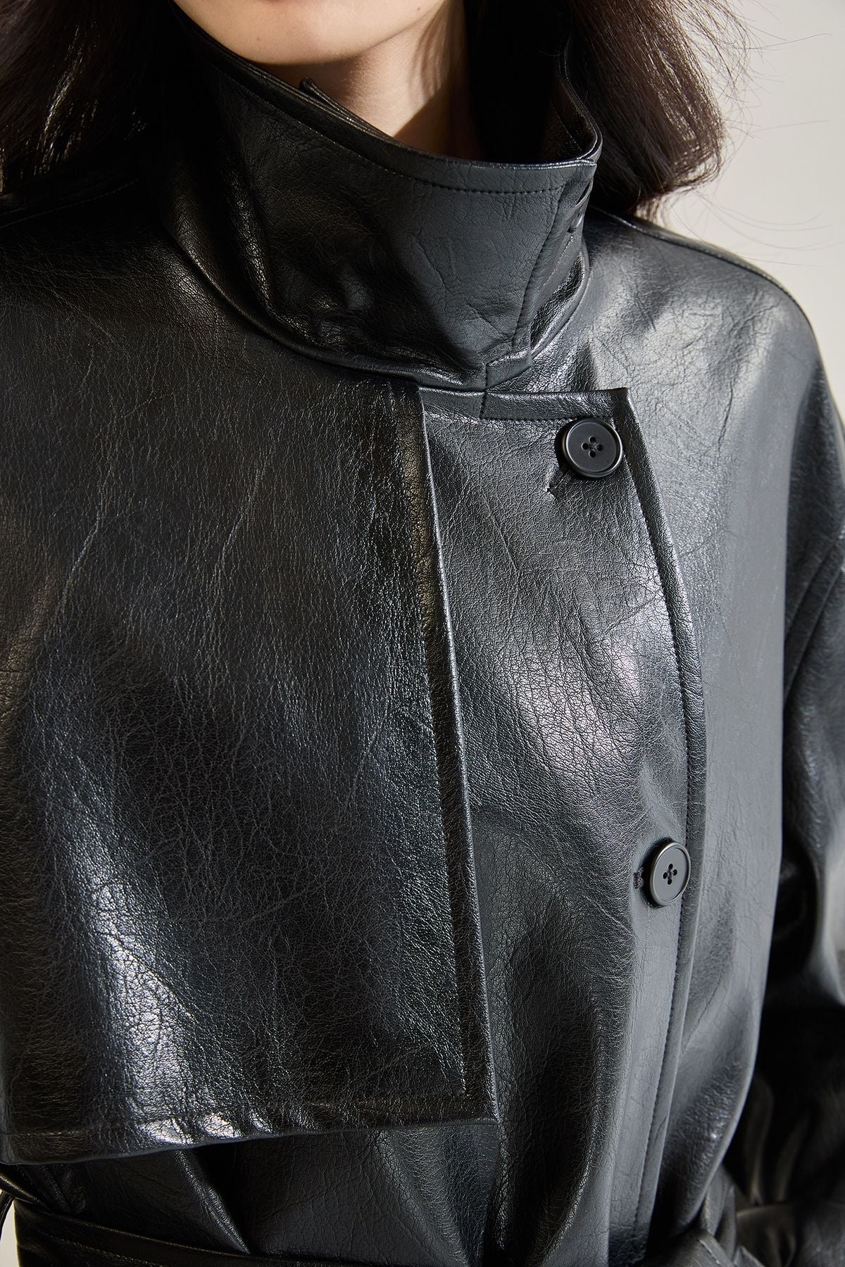 Retro Long Faux Leather Coat