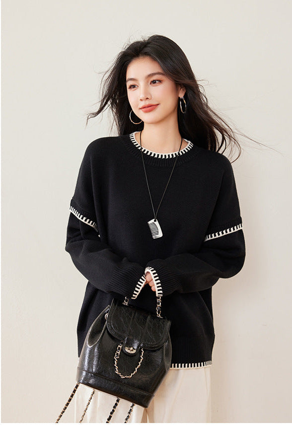 Black & White Color-Block Oversized Knit Sweater