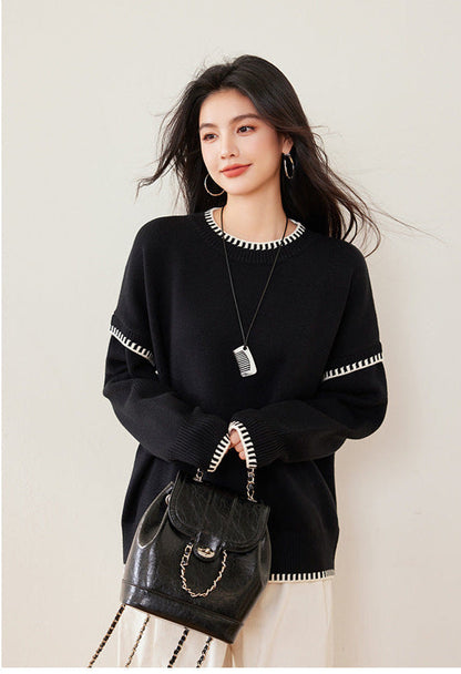 Black & White Color-Block Oversized Knit Sweater