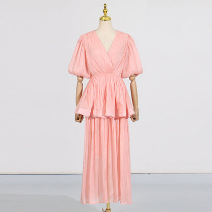 Retro Ruffle Elegance Maxi Dress – Summer Feminine Charm
