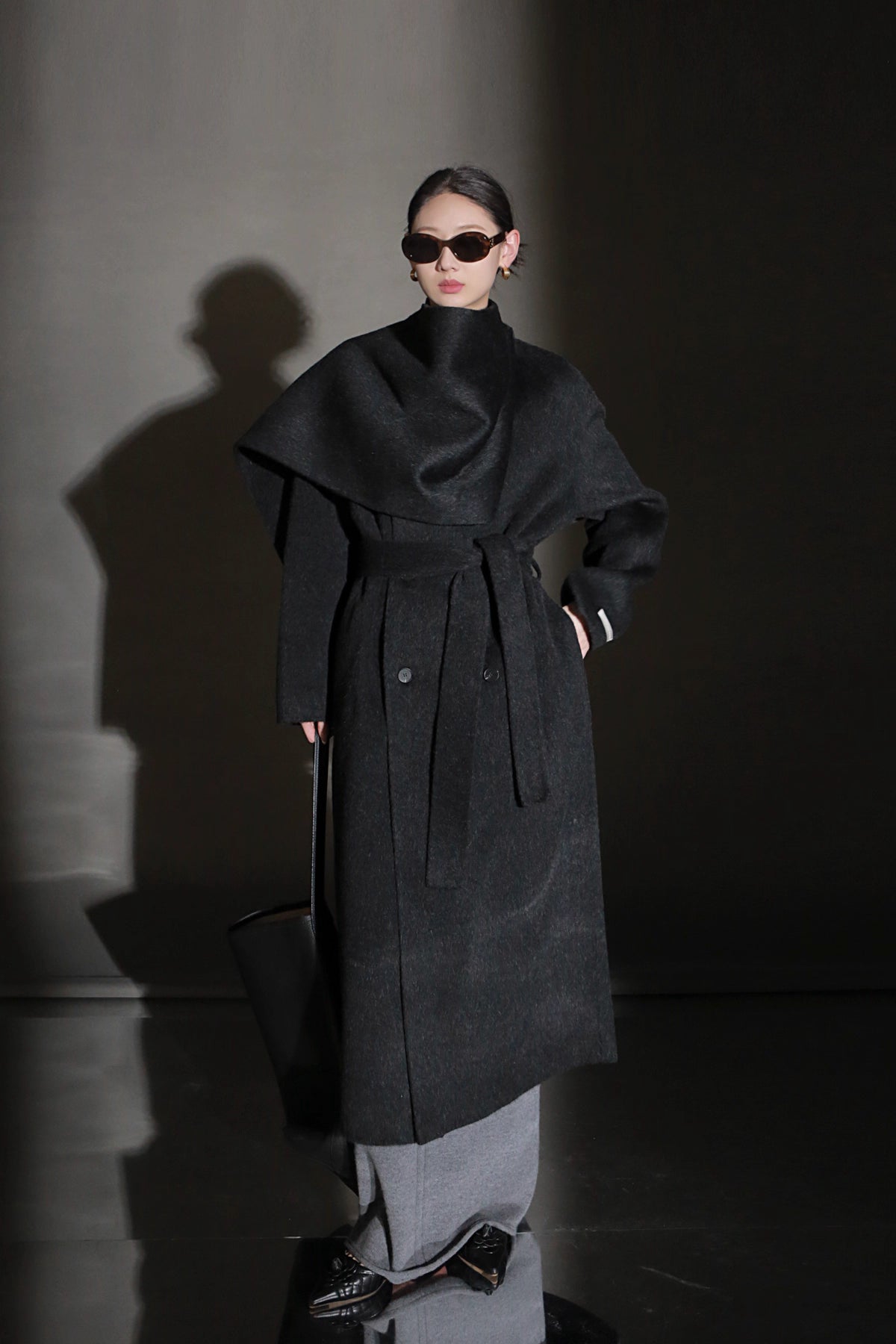 Luxury Lama Wool Blend Coat with Shawl Detail