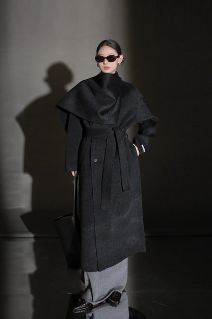 Luxury Lama Wool Blend Coat with Shawl Detail