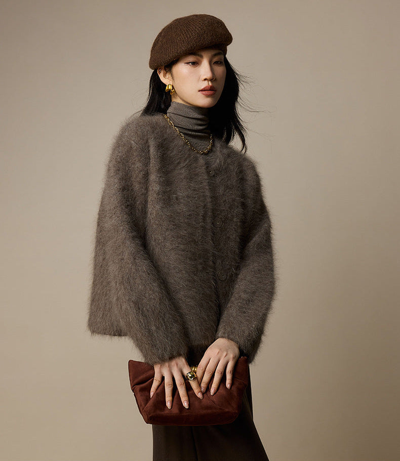 Luxury Wool-Blend Cropped Knit Jacket