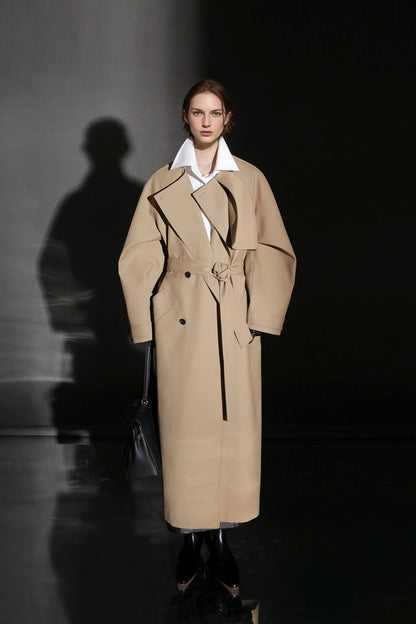 Minimalist Round Neck Wool Blend Trench Coat – Relaxed Fit