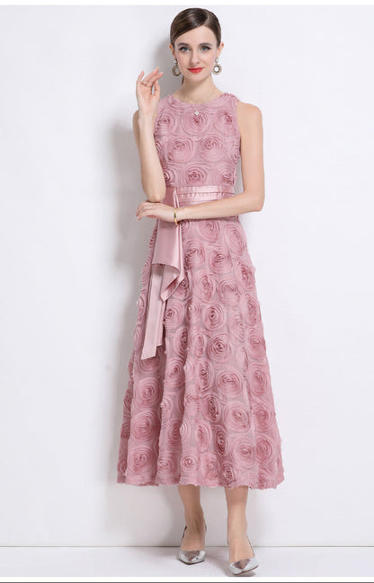 Elegant 3D Floral Belted Maxi Dress