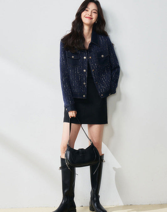 Midnight Navy Sequin-Embellished Short Jacket