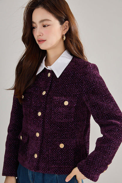 Purple Tweed French-Style Cropped Jacket