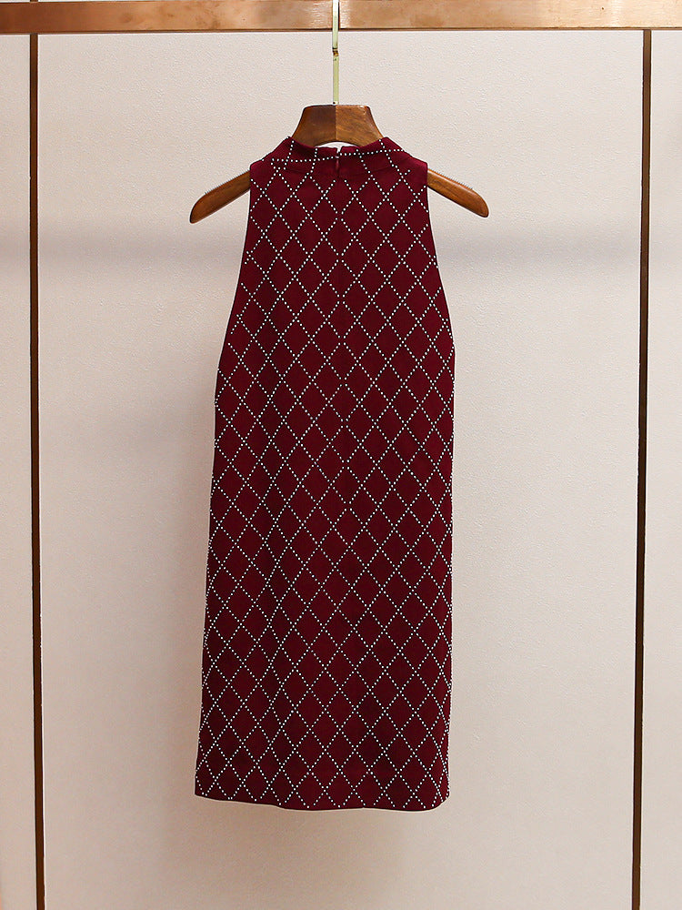 Red Strapless Dress with Crystal Embellishments
