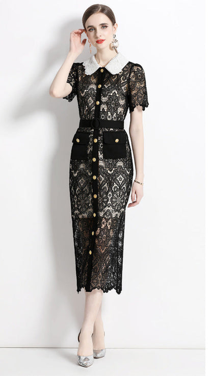 Lace Elegance Slim Fit Midi Dress
