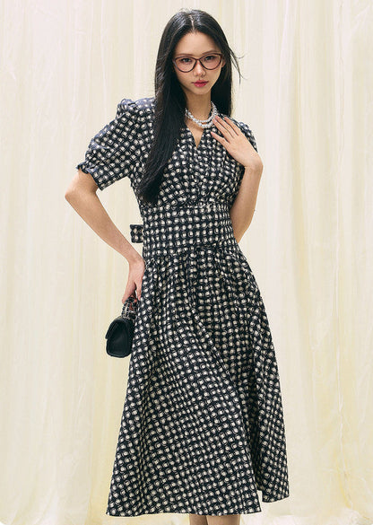 Vintage Polka Dot Midi Dress – 100% Cotton Gingham Elegance