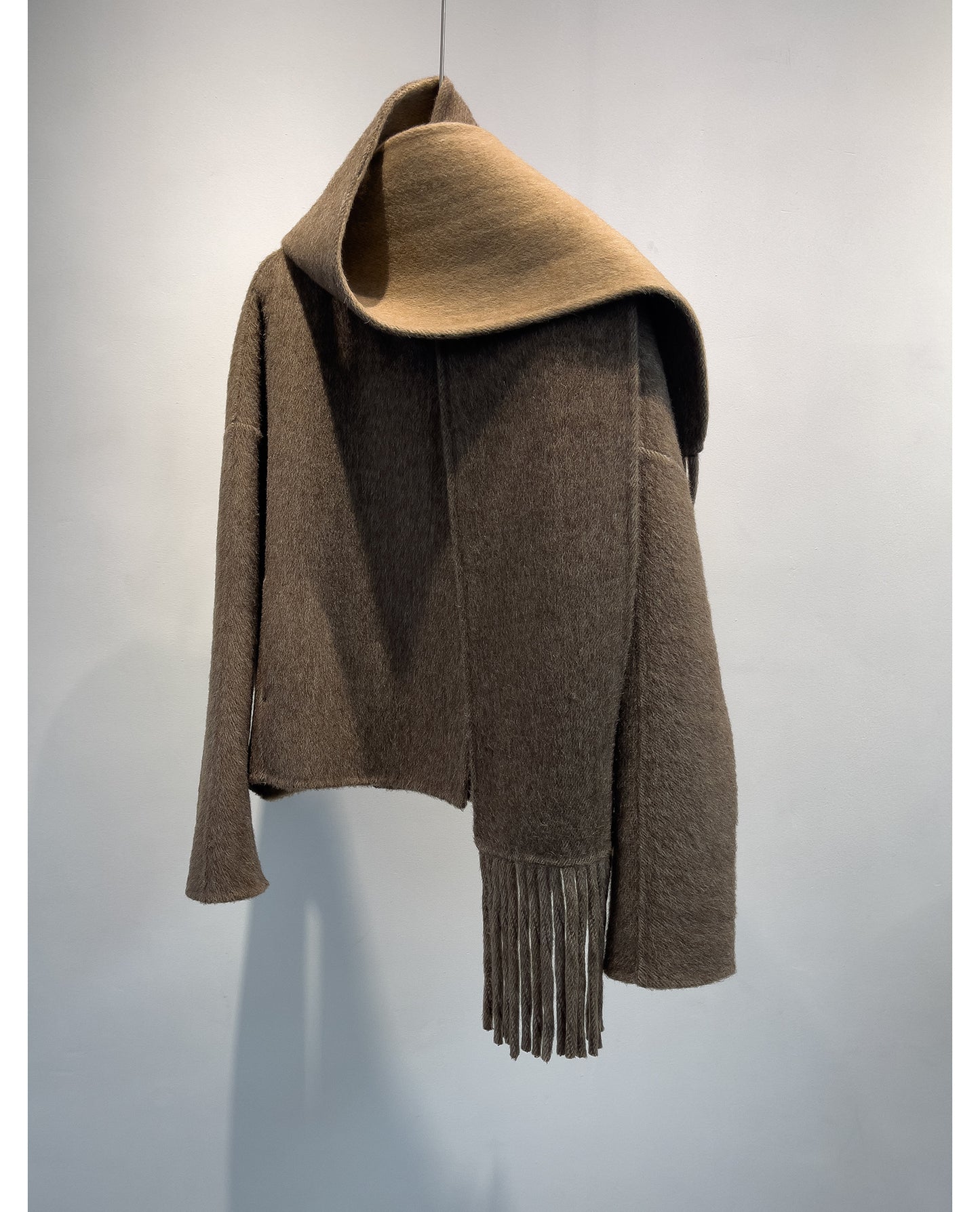 Alpaca Wool Short Double-Sided Coat with Scarf Detail