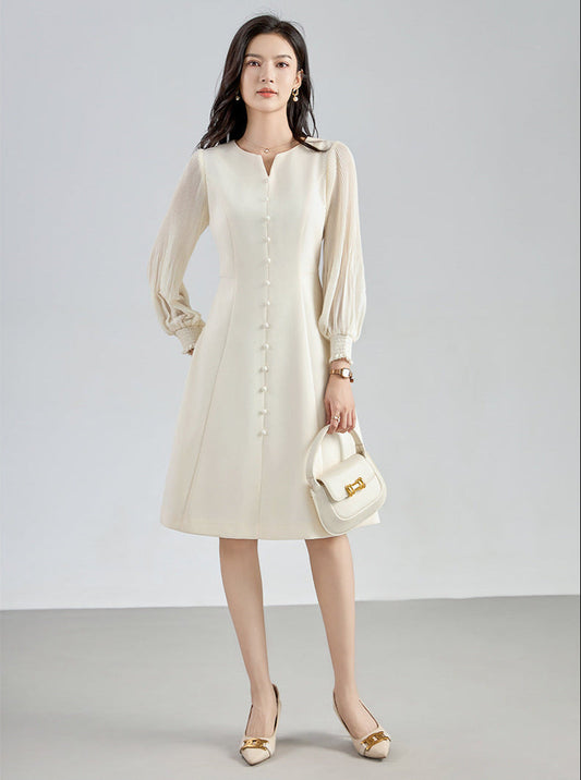 Elegant Chiffon Pleated Sleeves Long Dress