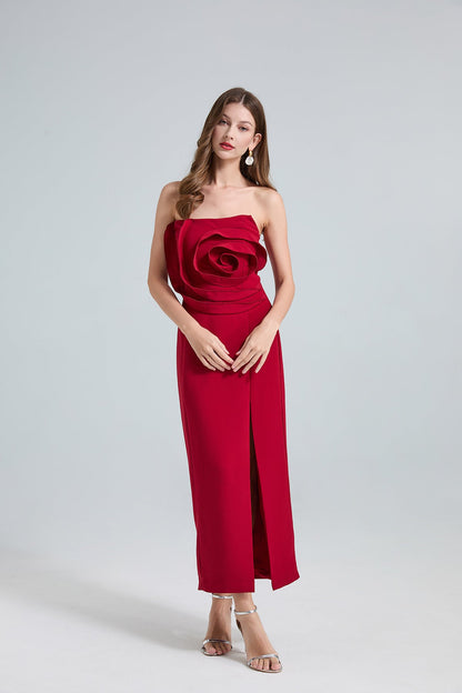 Rose Detail One-Shoulder Mermaid Evening Dress