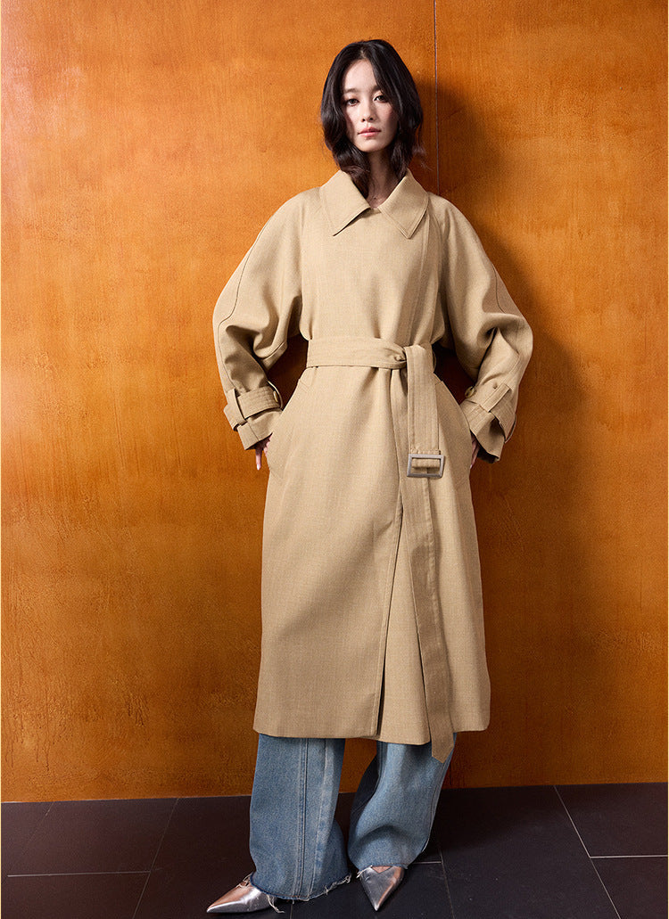 Classic British Style Long Khaki Trench Coat